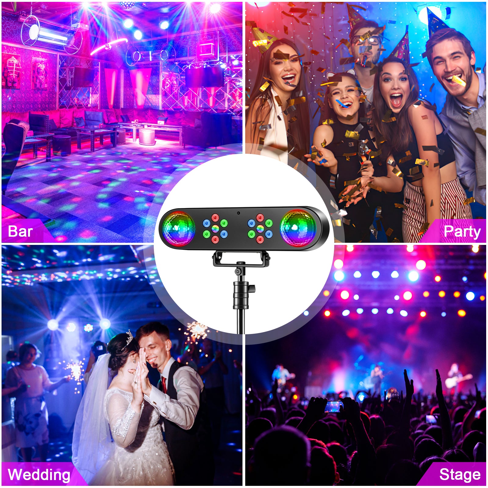 Mini DJ Lights with Stand, RGB Party Bar Light Set with Rotating Ball, Sound-Activated DJ Light for Disco Stage Gig Band Wedding