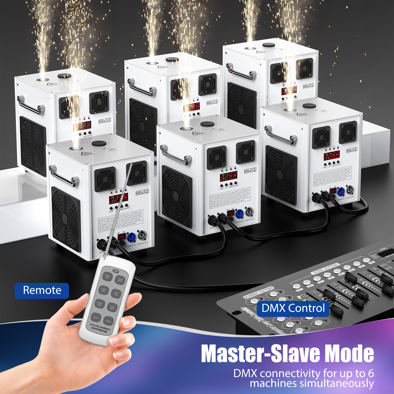 2PCS 700W Cold Spark Machine DMX512 Firework Machine 3-16ft Adjustable for Wedding Stage Party DJ Disco,White