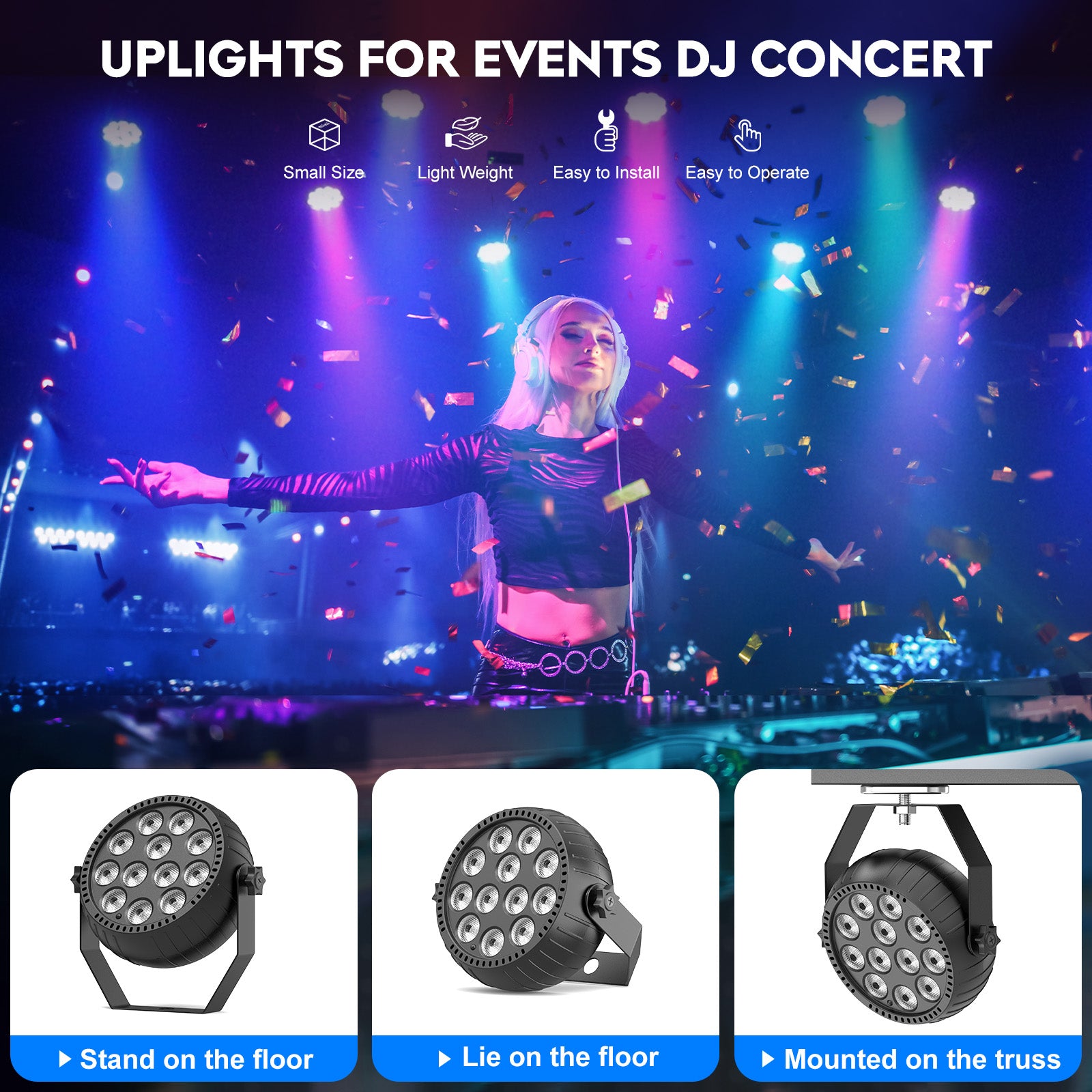 50W Rechargeable RGB LED Par Can Lights – Wireless Battery-Powered Uplights for DJ, Stage, Wedding & Party (8-Pack)