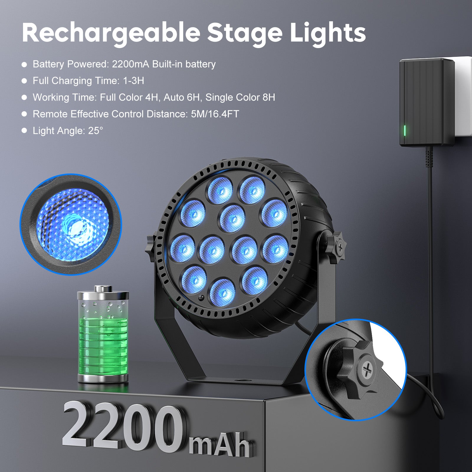 50W Rechargeable RGB LED Par Can Lights – Wireless Battery-Powered Uplights for DJ, Stage, Wedding & Party (8-Pack)