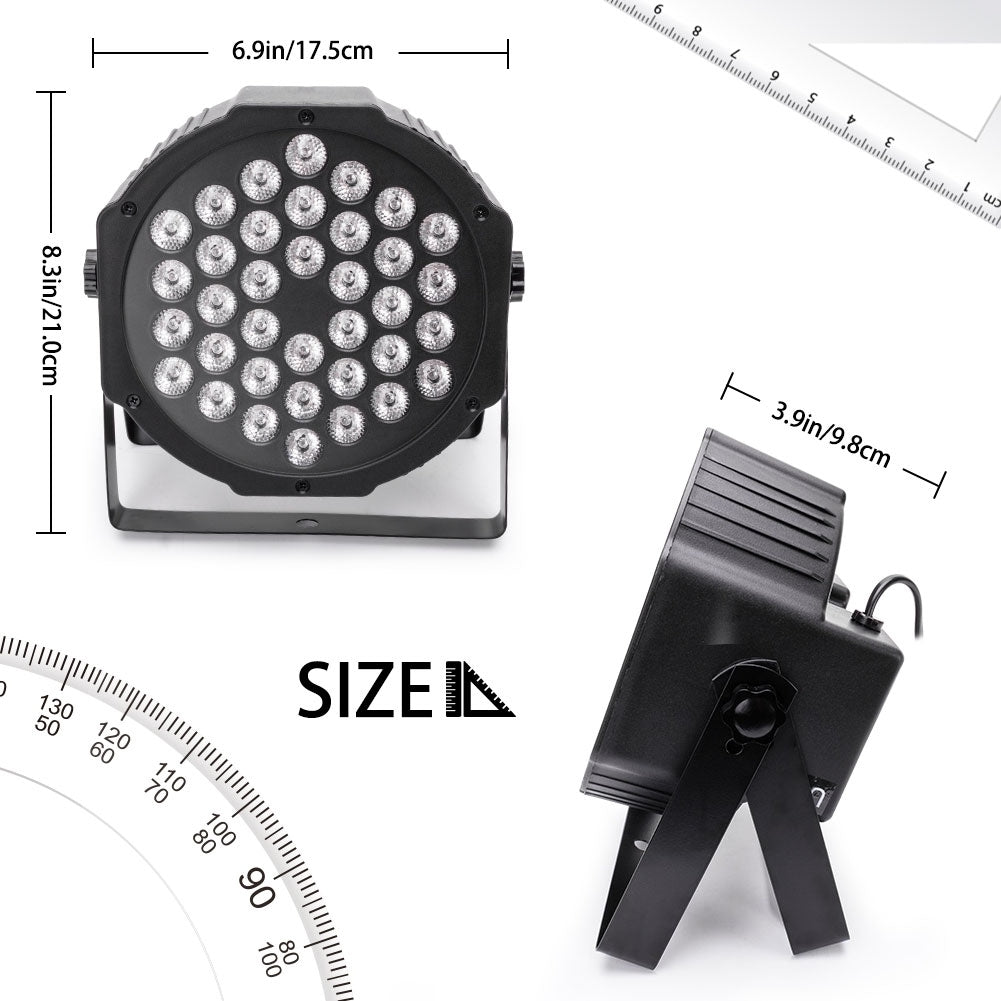 2Pack 36-LED RGB DJ Par Lights with Remote - DMX/Sound Sync for DJ, Wedding, Party, Club & Stage Lighting