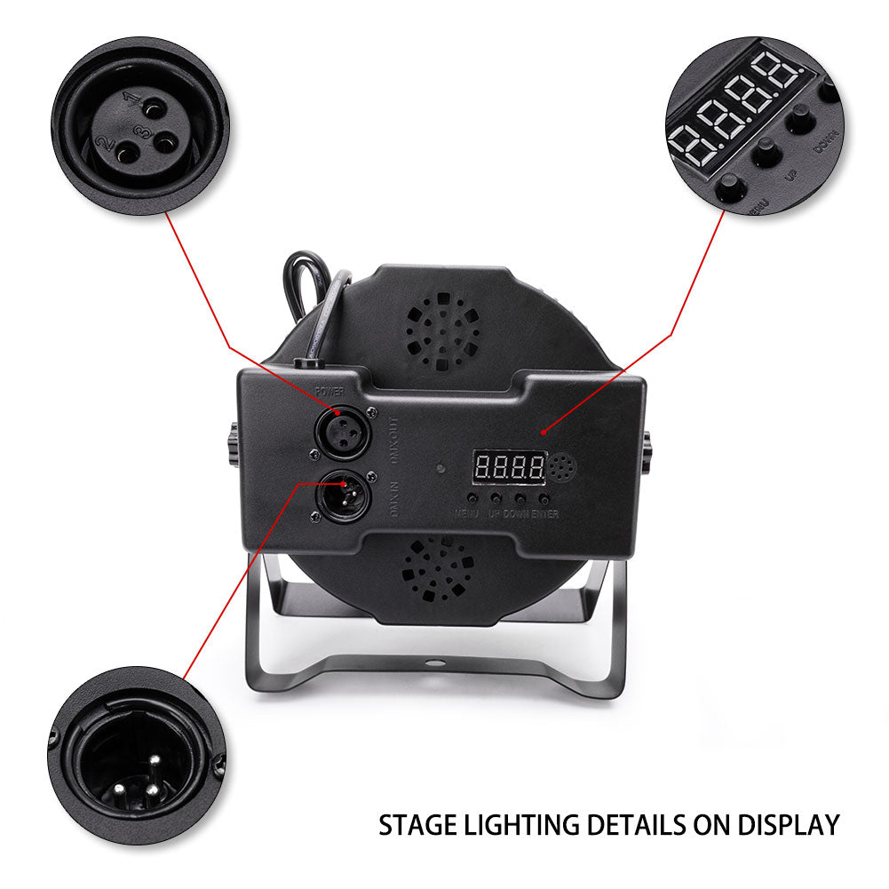 2Pack 36-LED RGB DJ Par Lights with Remote - DMX/Sound Sync for DJ, Wedding, Party, Club & Stage Lighting