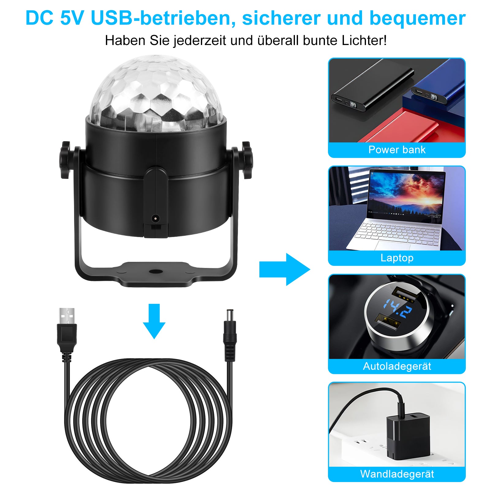 Sound Activated RGB Disco Ball Party Lights, 7 Modes Strobe DJ Stage Lamp with Remote Control