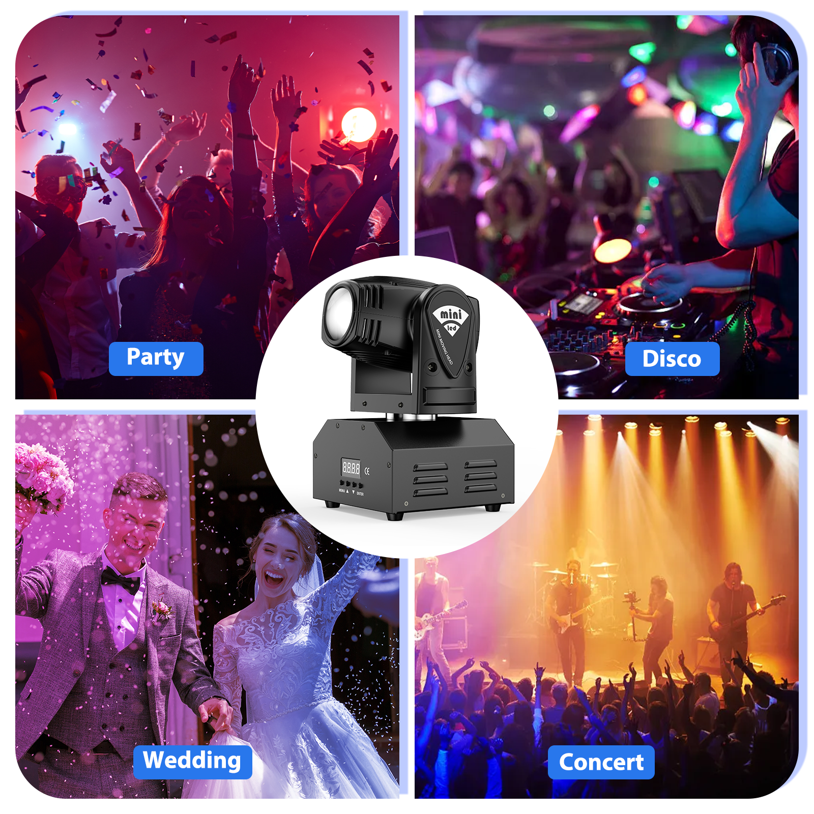 4 Pack Mini Moving Head Stage Light RGBW LED(4 in 1)15W Import Beads 11/13CH DMX512 Sound-activated