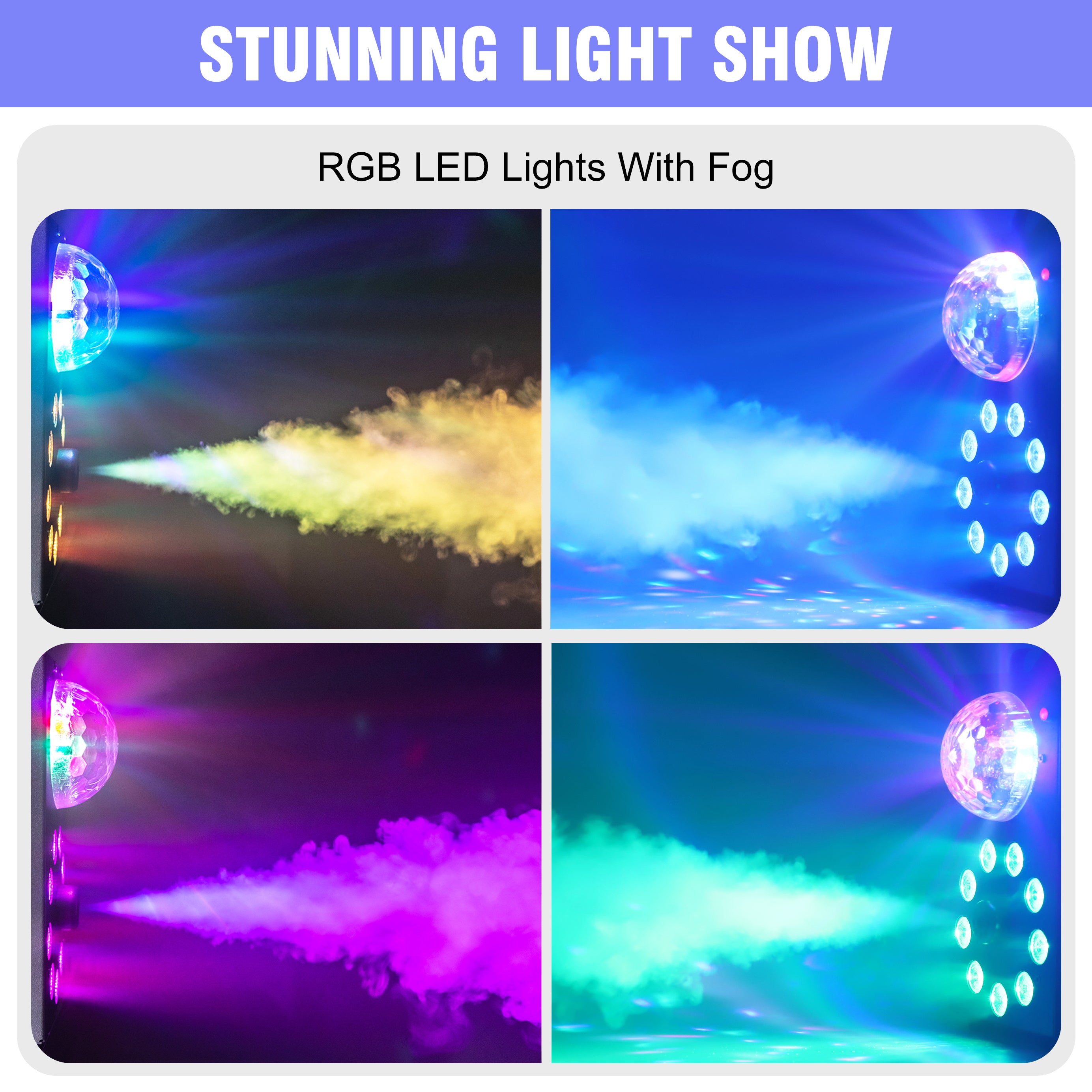 Smoke Machine 700W Fog Machine with Controllable 9 LED Color Lights and Disco Ball Lights for Christmas Wedding Party