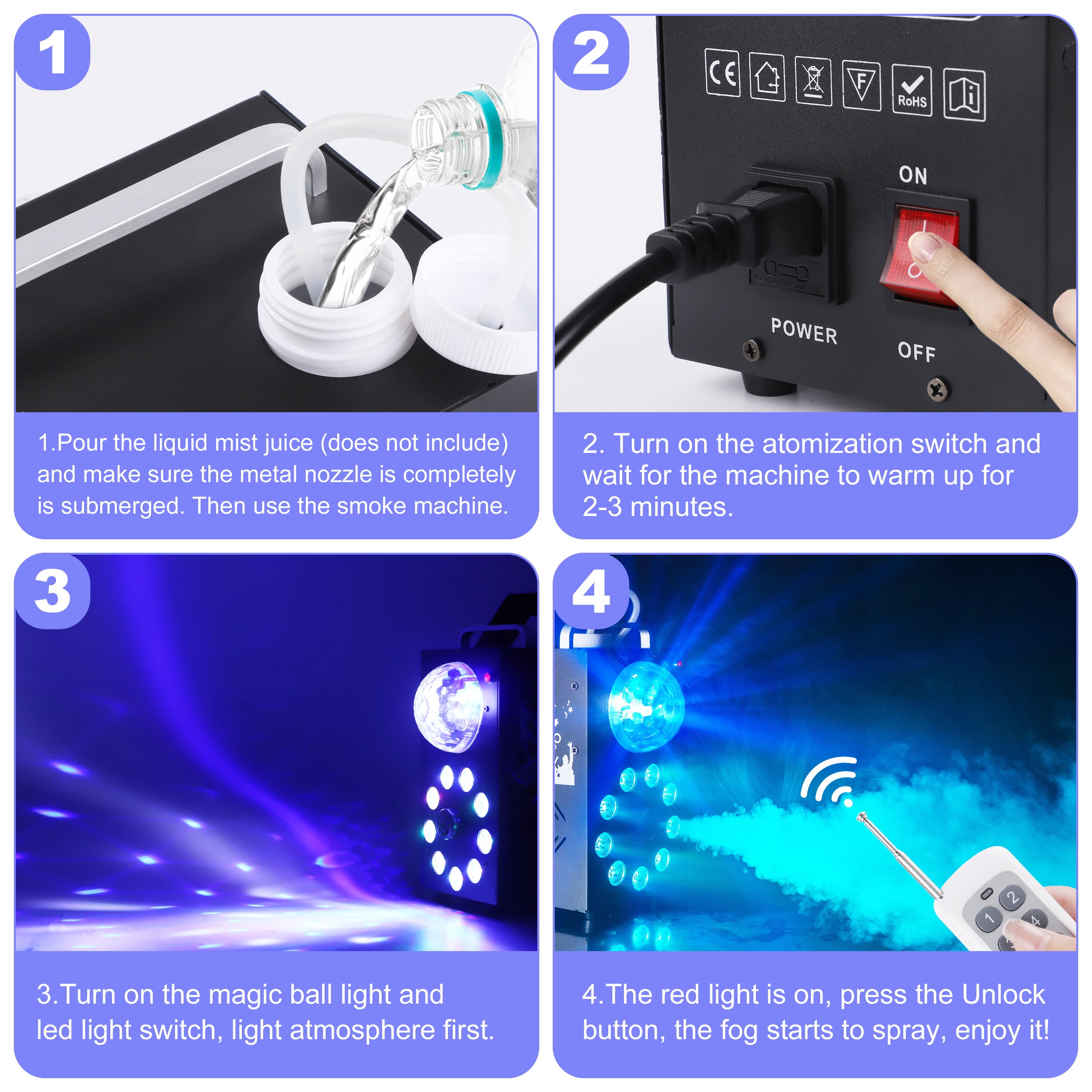 Smoke Machine 700W Fog Machine with Controllable 9 LED Color Lights and Disco Ball Lights for Christmas Wedding Party