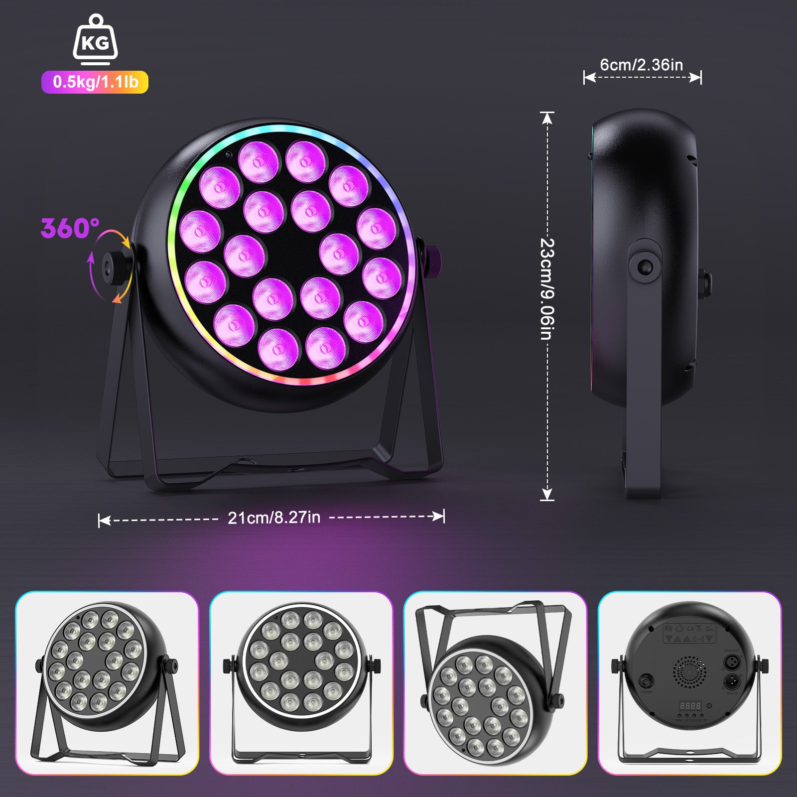 18 LEDs Par Light LED RGBW with Dynamic Light Strip Remote DMX Control for Party Club Wedding