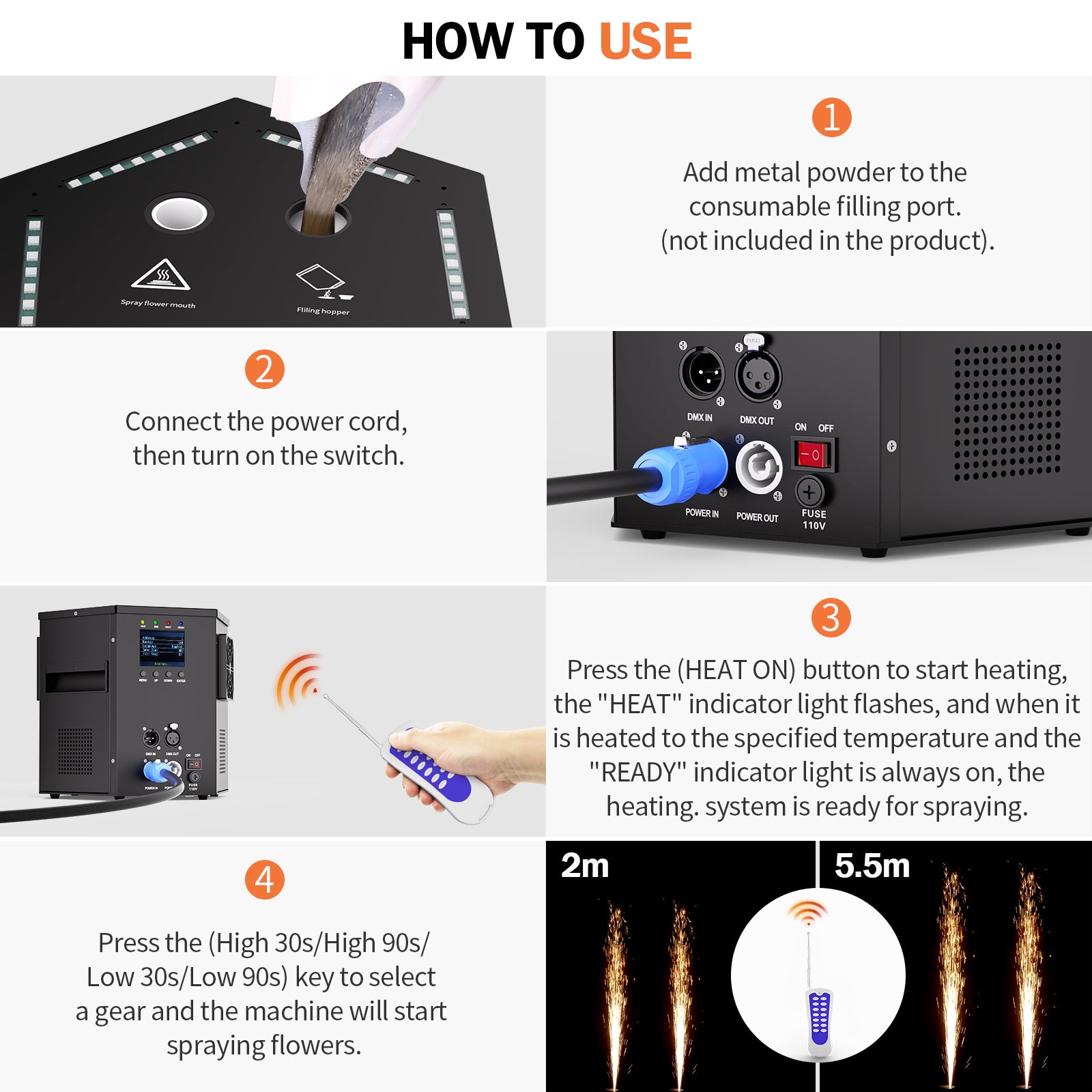 2Pack 1200W RGB LED Cold Spark Machine Firework Machine Stage Effect DMX for Wedding Party (Black)