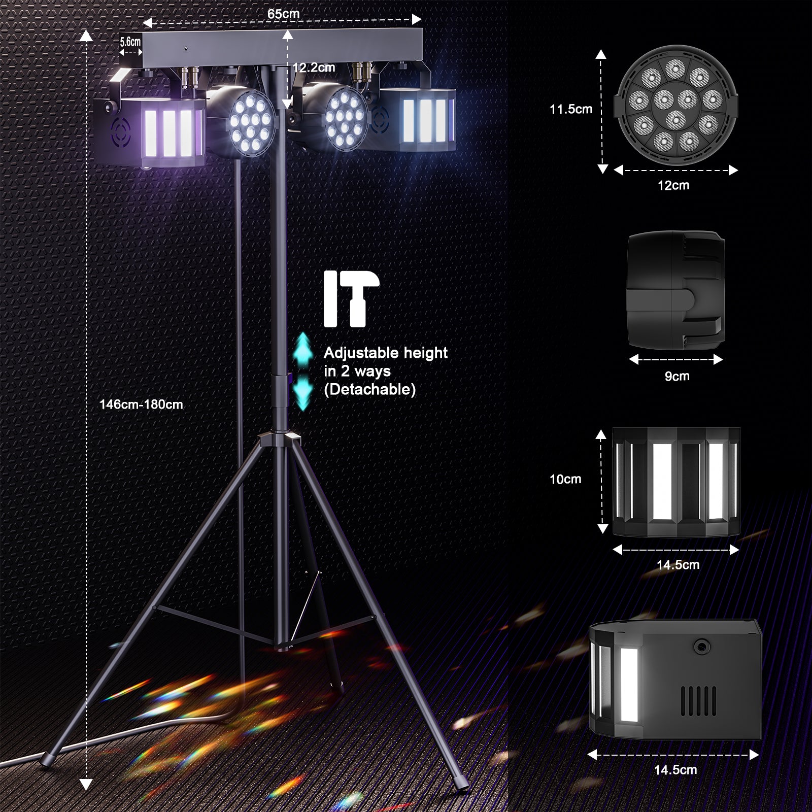 DJ Lights with Stand, 24PCS+8PCS RGBW Party Bar Light Set,Sound Activated LED Stage Lighting for Disco Wedding Halloween Christmas