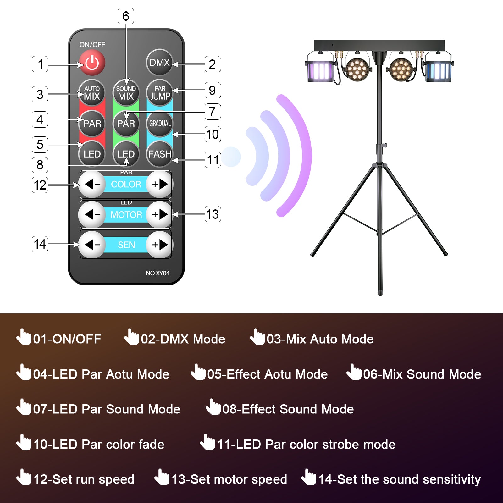 DJ Lights with Stand, 24PCS+8PCS RGBW Party Bar Light Set,Sound Activated LED Stage Lighting for Disco Wedding Halloween Christmas