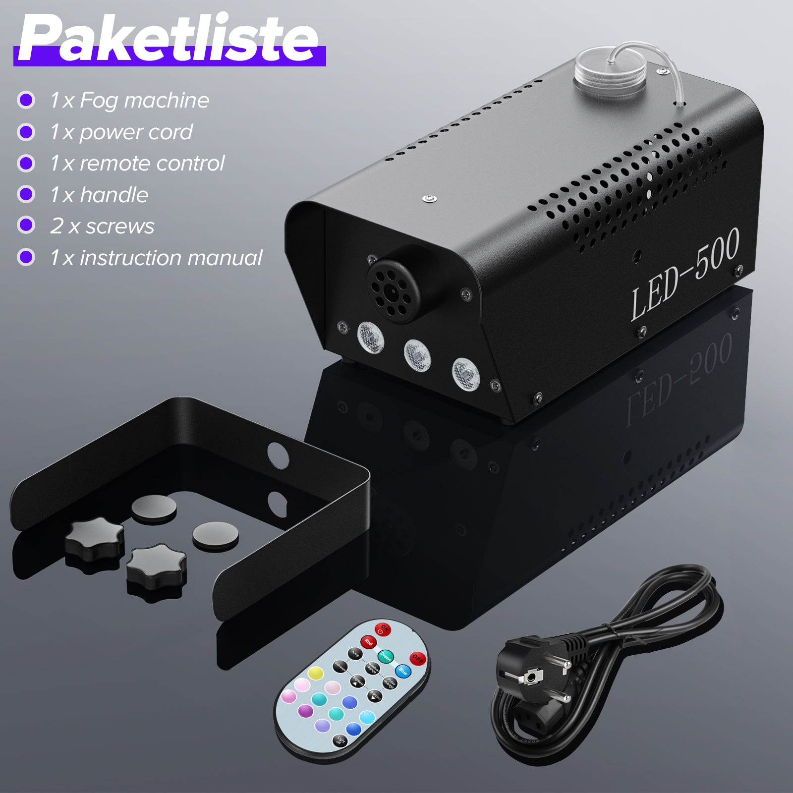 500W Fog Machine with RGB LED Lights, Remote Control, 3000CFM, 15 Lighting Effects for Wedding, DJ, Party, Concert, Halloween