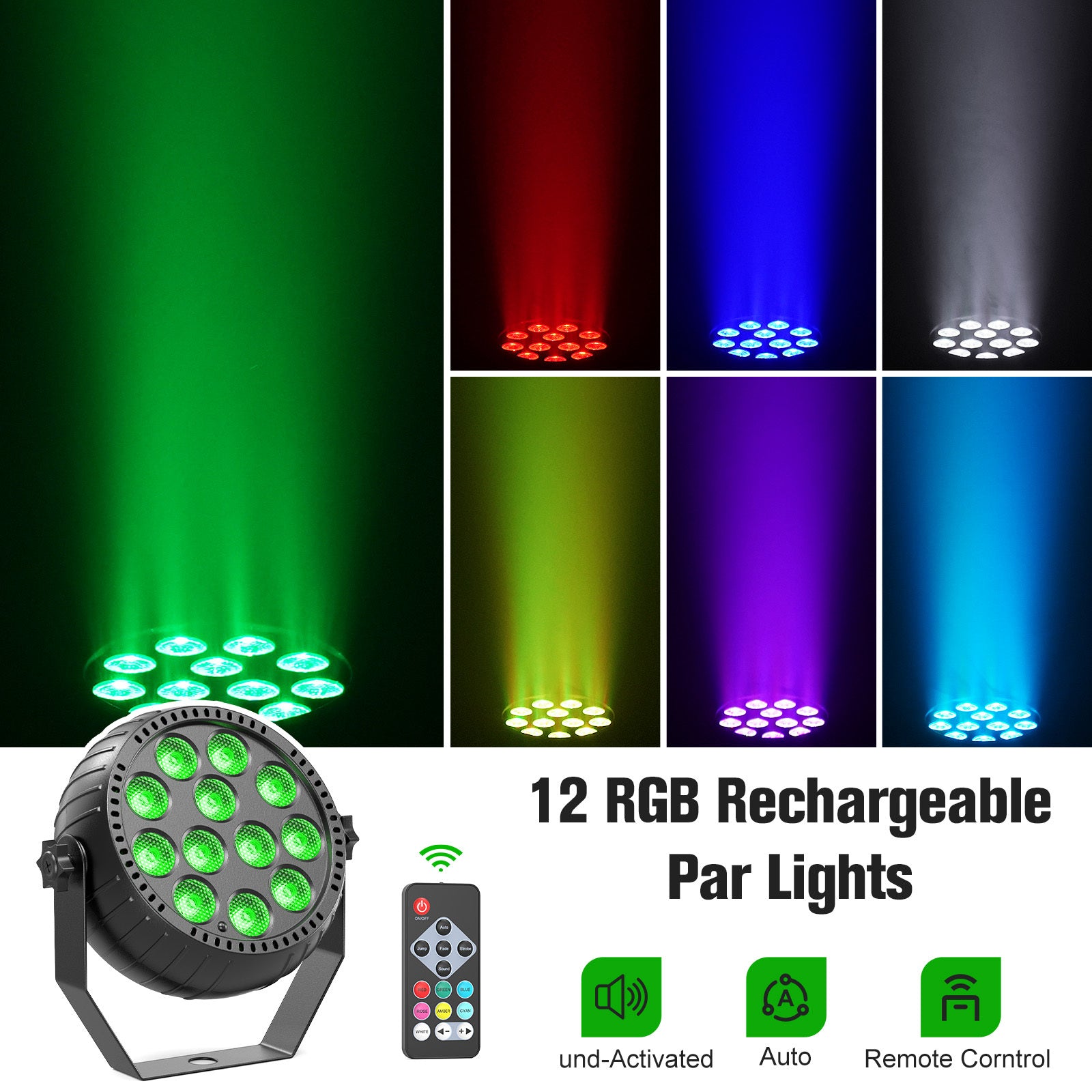 LED Par Lights Rechargeable Stage Light with Remote Control DJ Uplighting for Wedding Party Club Stage Lighting, 2pcs