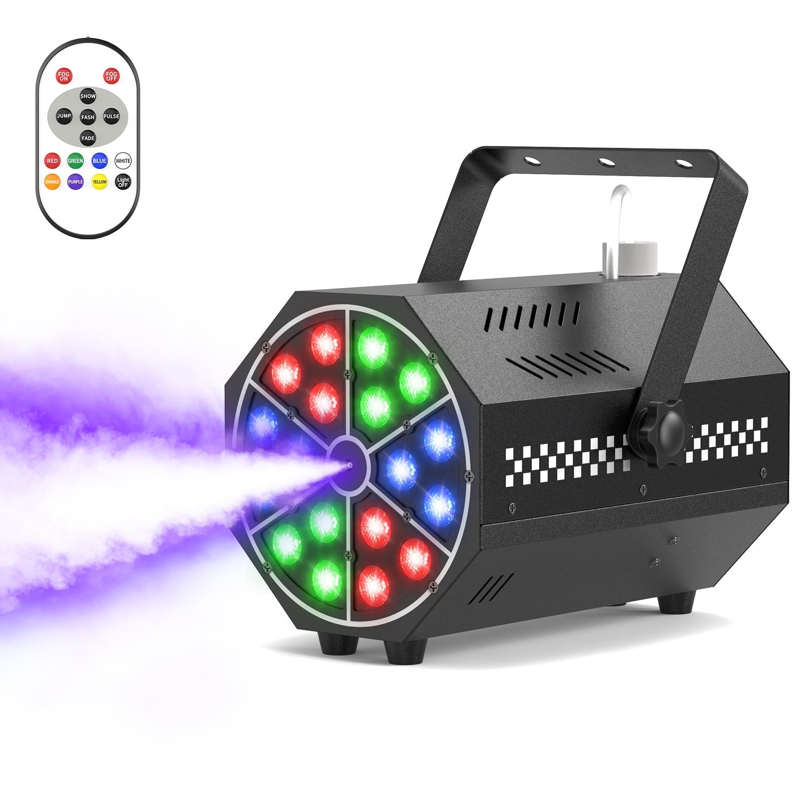 Fog Smoke Machine 1000W with LED Lights, 18-Color Stage Effect Fogger, 300ml Tank, Remote Control, for Halloween Party DJ Stage Indoor Outdoor