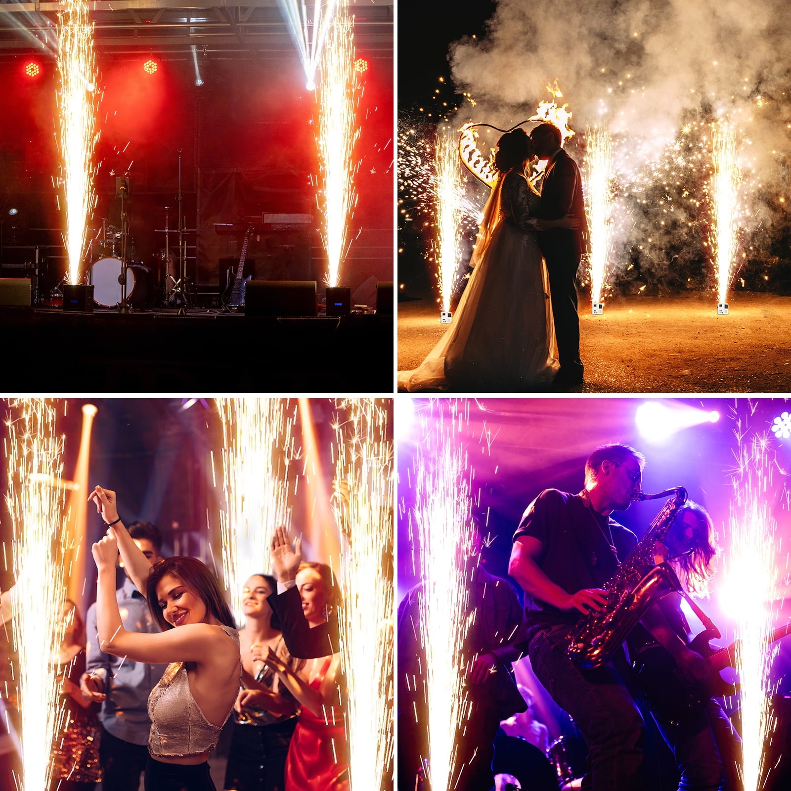 4Pack 1200W RGB LED Cold Spark Machine Firework Machine Stage Effect DMX for Wedding Party (White)