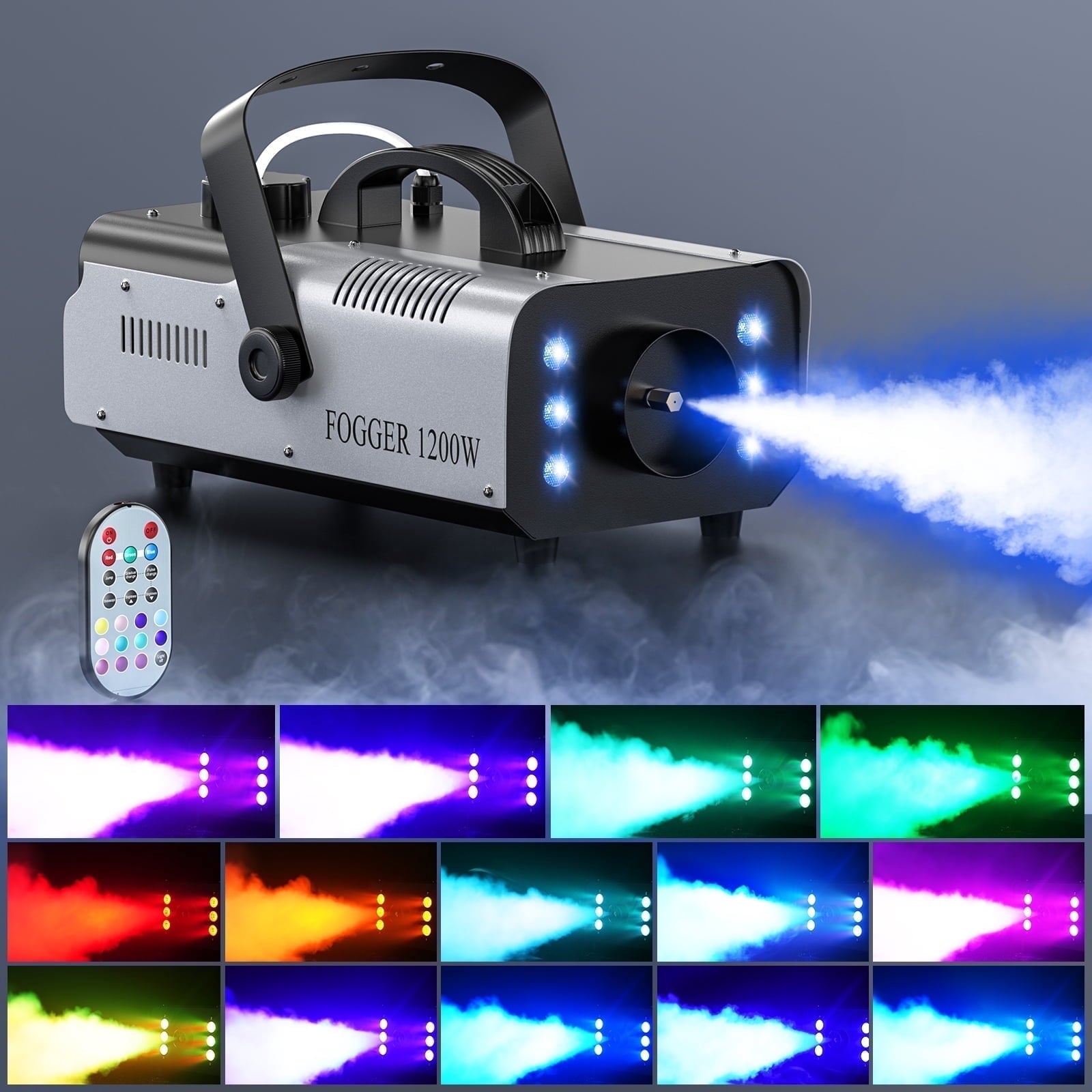 Fog Machine Smoke Machine 1200W with RGB LED Lights & Remote - Haze Smoke Generator for Halloween, Party, Stage, DJ, Club