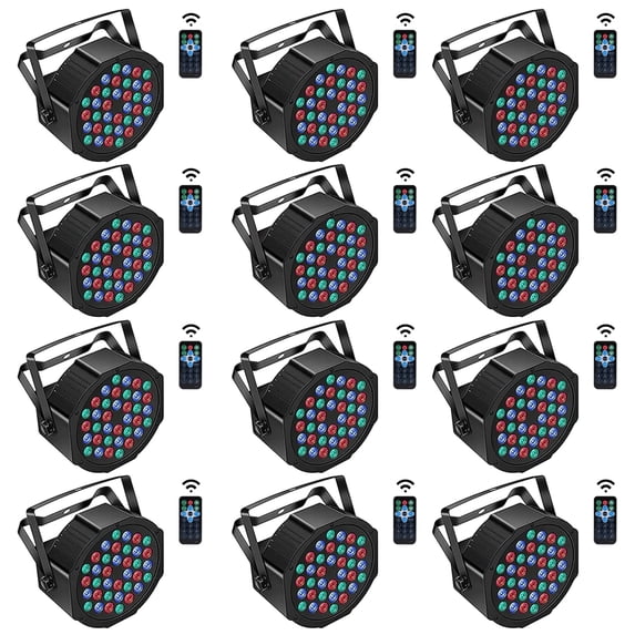 Wondnuga 12Pack 36-LED RGB DJ Par Lights with Remote - DMX/Sound Sync for DJ, Wedding, Party, Club & Stage Lighting