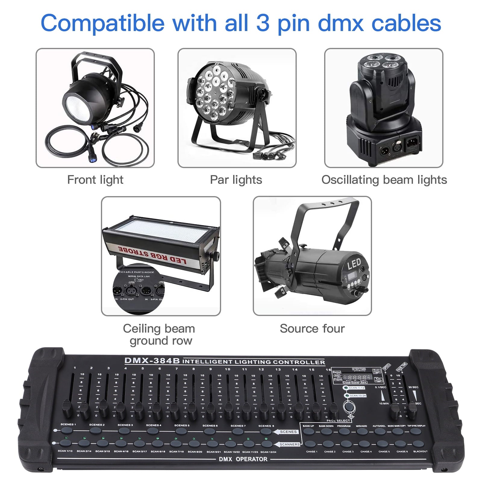 DMX 512 Stage DJ Light Controller Lighting, DMX and MIDI Operator 384 Channel Light Controller for Party Disco KTV Bars