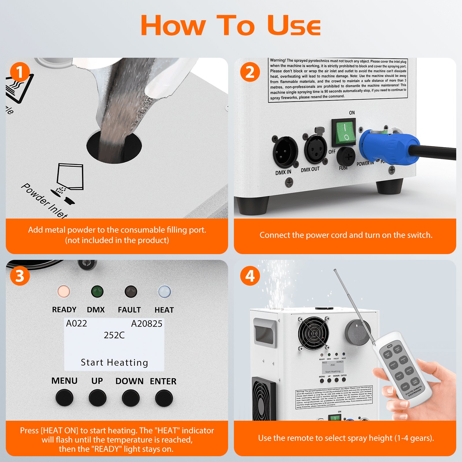 2Pack 800W Cold Spark Machine Spraying Electronic Flower Effect Machine w/ Remote Control DMX512 for Wedding Musical (White)