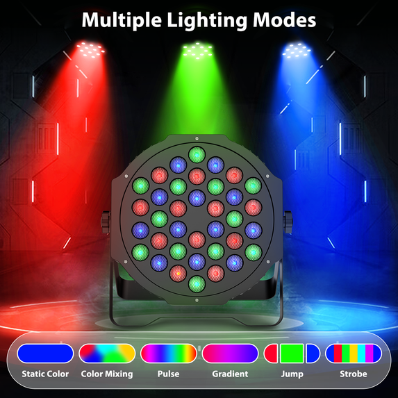 Wondnuga 12Pack 36-LED RGB DJ Par Lights with Remote - DMX/Sound Sync for DJ, Wedding, Party, Club & Stage Lighting