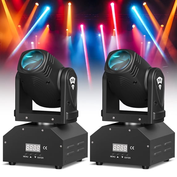 Wondnuga 2 Pack Mini Moving Head Stage Light RGBW LED(4 in 1)15W Import Beads 11/13CH DMX512 Sound-activated