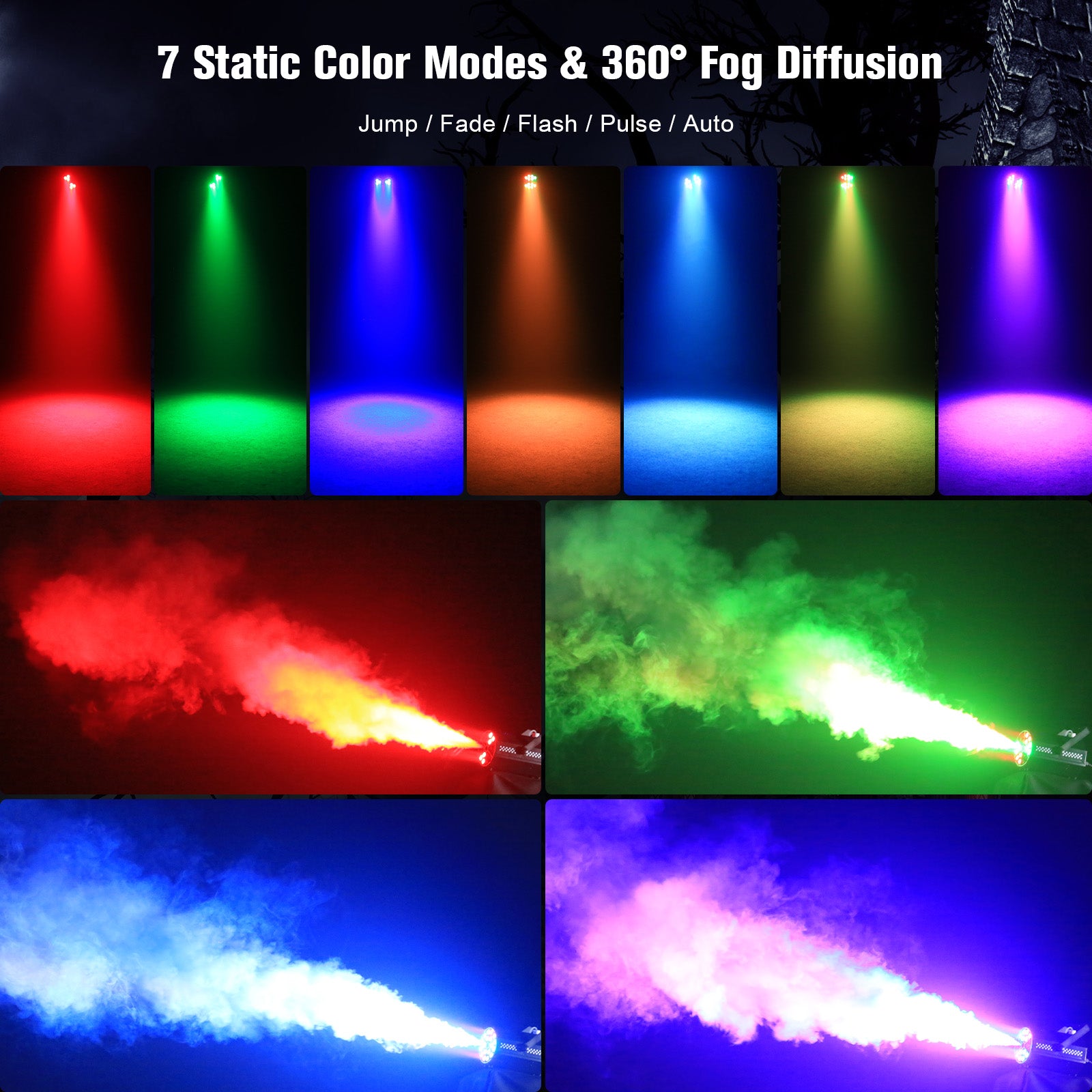 Halloween Fog Machine 1000W 18-LED RGB with Remote for Halloween Party Wedding