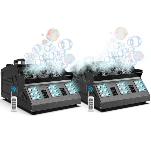 2000W Fog Machine, 3 in 1 Fog Bubble Machine with 2 Bubble Fans, 18 RGB LED Lights Smoke Bubble ALL IN ONE Fog Machine, Bubble Machine for Halloween Christmas Party Wedding, 2 Pack