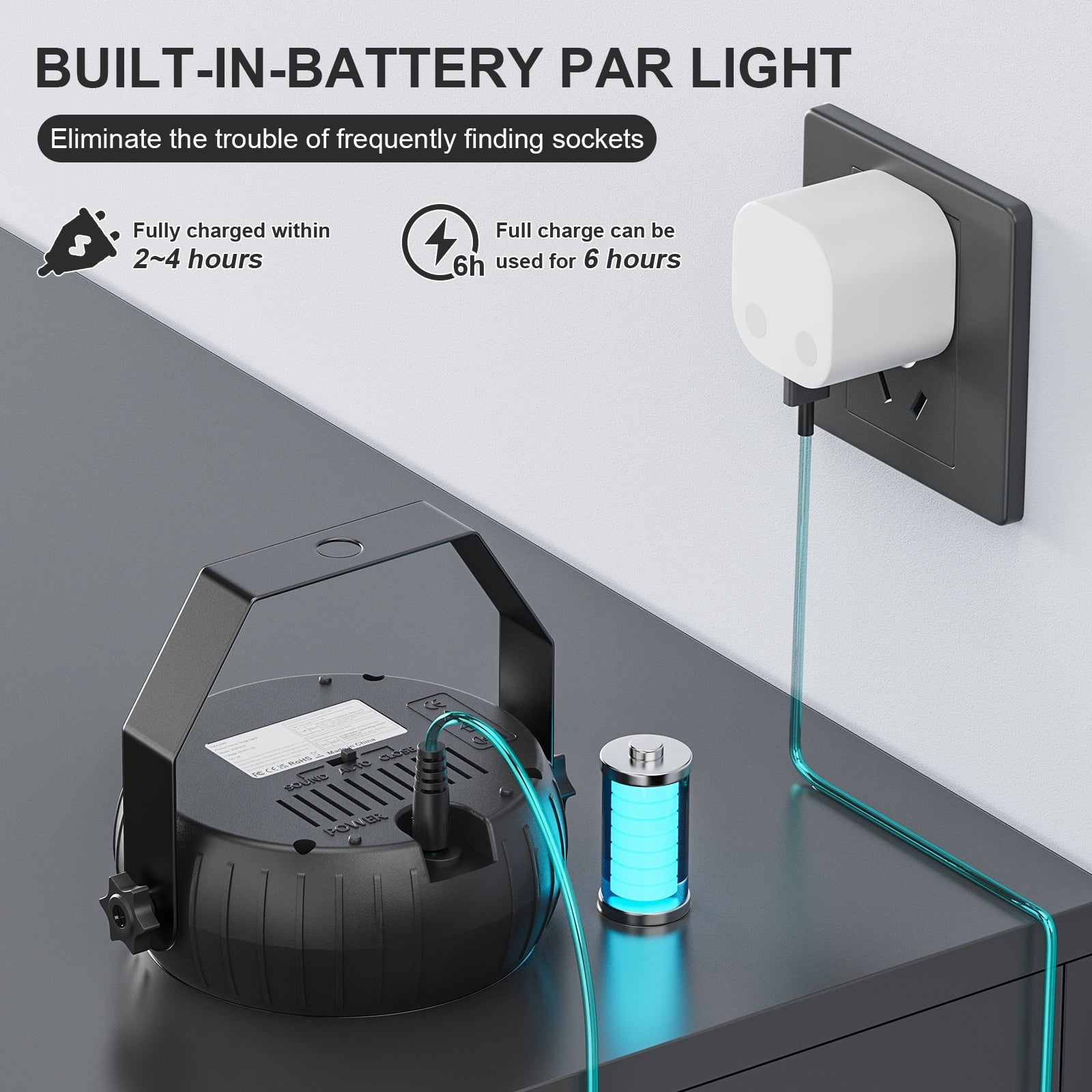 4Pack Rechargeable LED Par Can Lights, 50W RGB Wireless Uplighting, Battery Powered Stage Lights for DJ Wedding Party Events