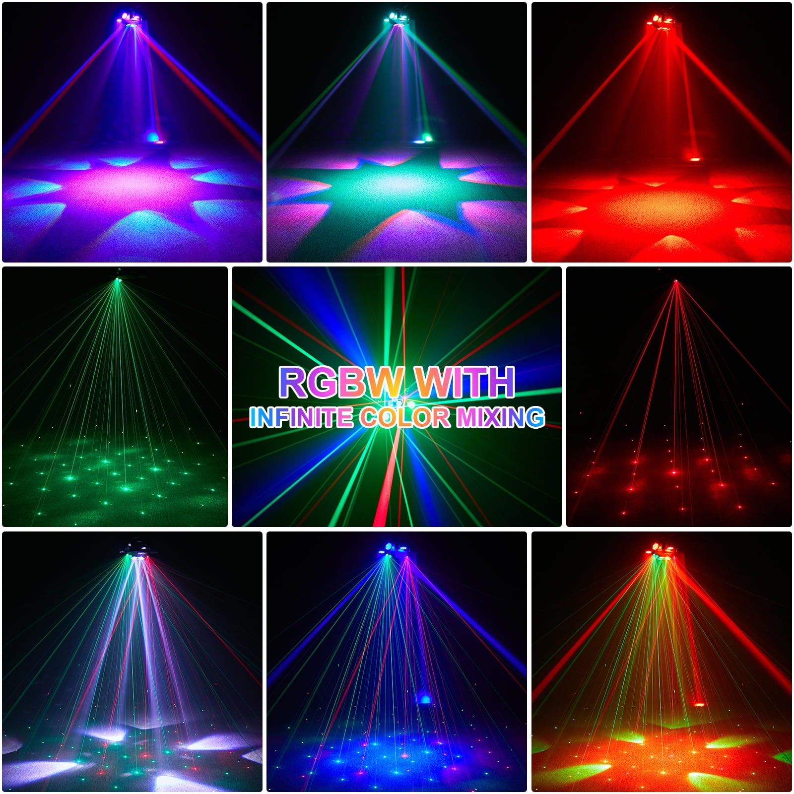 2Pcs 6 Arms Moving Head DJ Lights,200W Bee Eye DMX RGBW LED Stage Lights Show Disco Party Beam Lighting