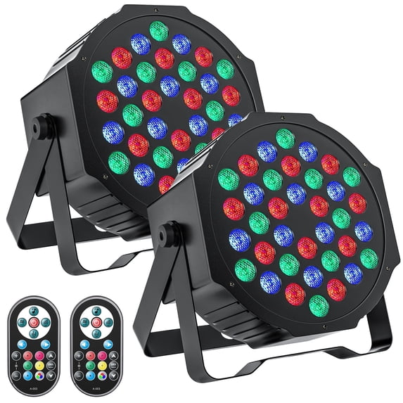 Wondnuga 2Pack 36-LED RGB DJ Par Lights with Remote - DMX/Sound Sync for DJ, Wedding, Party, Club & Stage Lighting