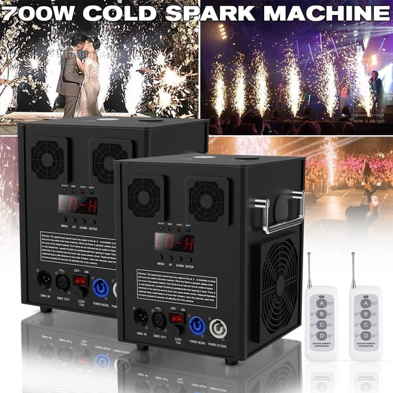 JAJALUYA 2PCS Cold Spark Machine 700W Smart DMX Control Stage Effect Firework Machine for Party Wedding Musical Show