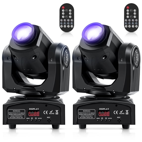2Packs 60W LED Moving Head Light Stage Lights with Remote Control 7 GOBO 7 Colors Spotlight by DMX Controlled 11 Channel with Sound Activated for Disco Club Party Stage Lighting Shows