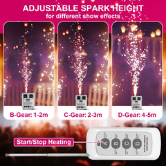 700W Cold Spark Firework Machine 3-16ft Stage Equipment Special Effect Machine with Remote Control for Wedding Disco Party Musical Show 2Pack