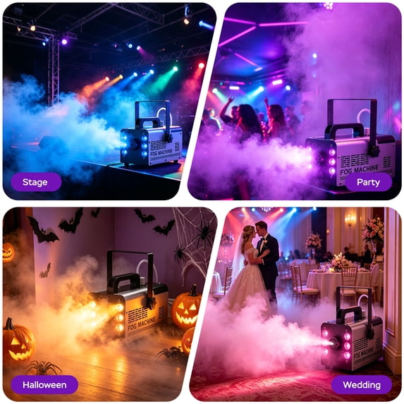 JAJALUYA 400W Fog Machine RGB LED Halloween Smoke Machine Stage Lighting Effect with Remote Control Fog Machine for Party Halloween Wedding DJ Show Concert Bar