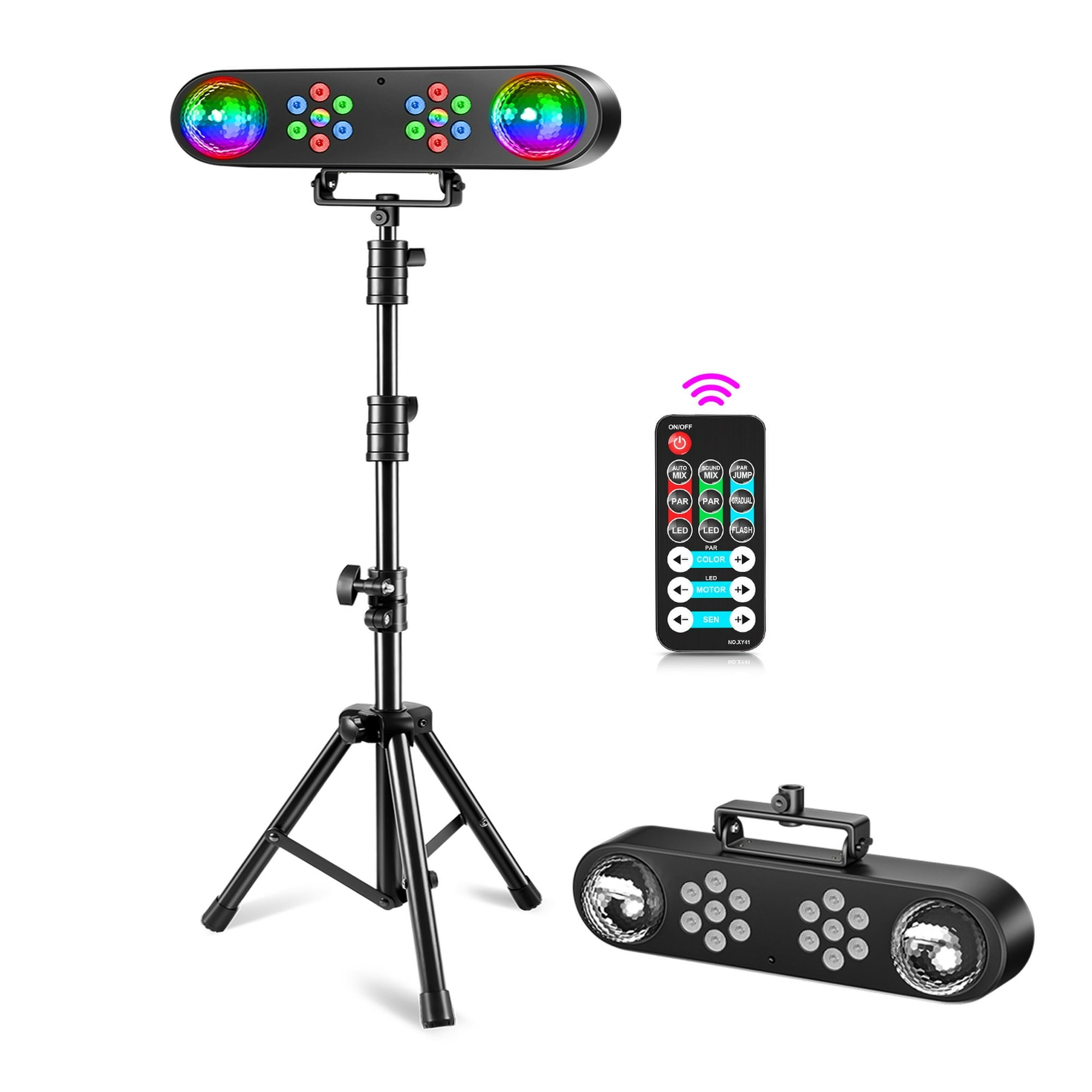 2Pack Mini DJ Lights with Stand, RGB Party Bar Light Set with Rotating Ball, Sound-Activated DJ Light for Disco Stage Gig Band Wedding
