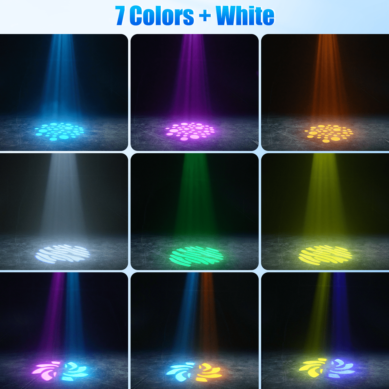 120W Moving Head Spotlights – 8 Gobos, 8 Colors, 11CH DMX512 & Sound Control for Wedding, DJ, Stage Lighting