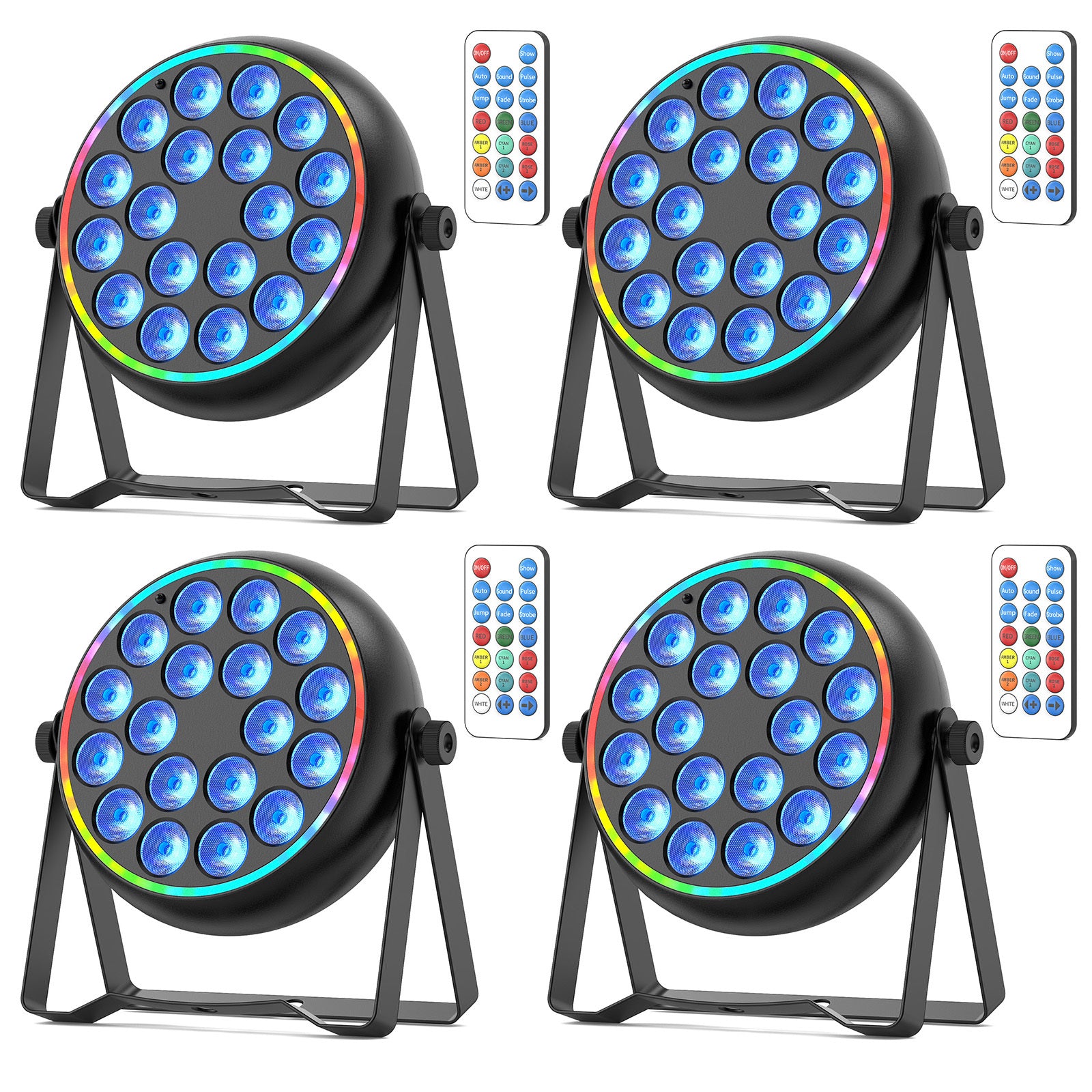 4-Packs 18 LEDs Par Light LED RGBW with Dynamic Light Strip Remote DMX Control for Party Club Wedding