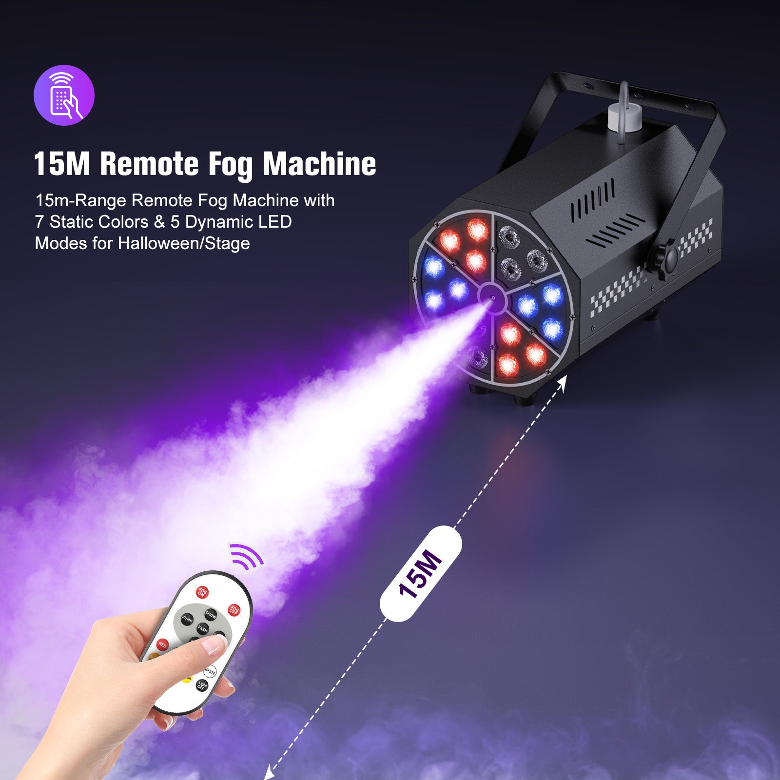 Halloween Fog Machine 1000W 18-LED RGB with Remote for Halloween Party Wedding