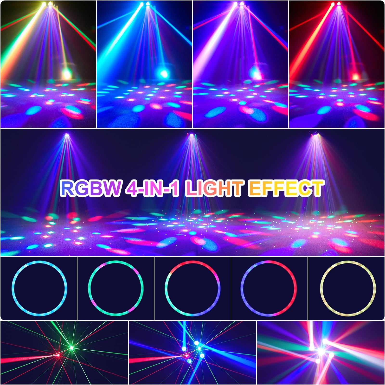 4 Arms Moving Head DJ Lights, RGBW 4 in 1 LED Stage Party Light with Star Effect, Sound Activated DMX512 DJ Light for Party Disco KTV Club Wedding