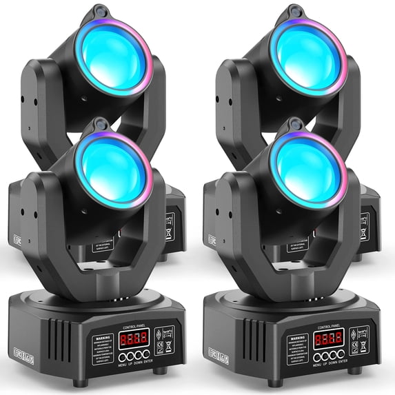 Wondnuga 4Pack Mini Moving Head Stage Lighting with RGBW LED String DMX 512 Beam DJ Light for Disco Club Party