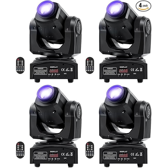4Packs 60W LED Moving Head Light Stage Lights with Remote Control 7 GOBO 7 Colors Spotlight by DMX Controlled 11 Channel with Sound Activated for Disco Club Party Stage Lighting Shows