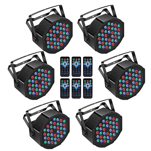 Wondnuga 6Pack 36-LED RGB DJ Par Lights with Remote - DMX/Sound Sync for DJ, Wedding, Party, Club & Stage Lighting
