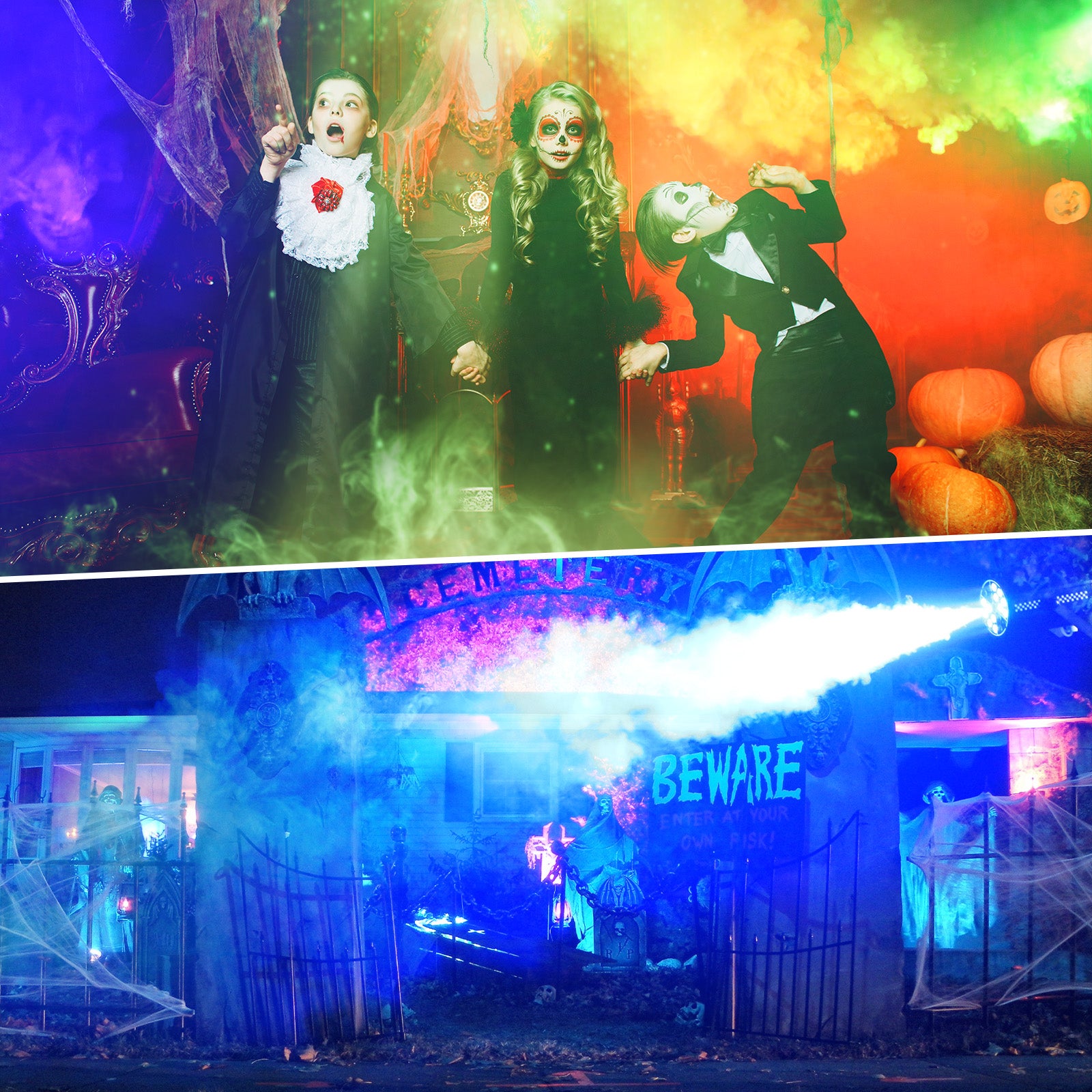Halloween Fog Machine 1000W 18-LED RGB with Remote for Halloween Party Wedding
