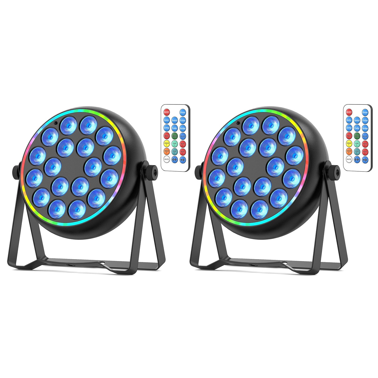2-Packs 18 LEDs Par Light LED RGBW with Dynamic Light Strip Remote DMX Control for Party Club Wedding