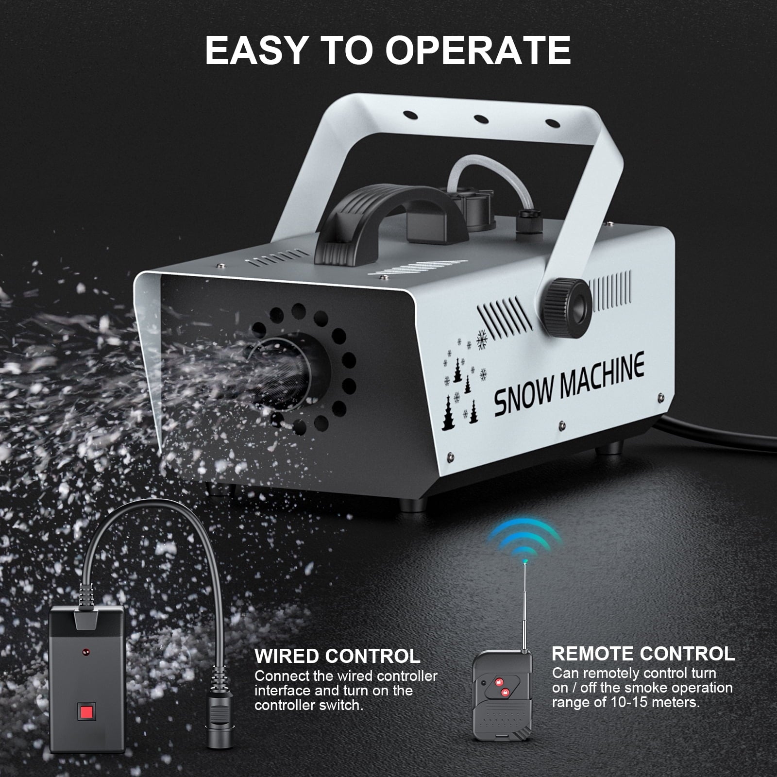 Snow Machine, 1500W 1L Stage Party Snowflake Machine with Wireless Remote & Wired Control for Christmas Wedding Party