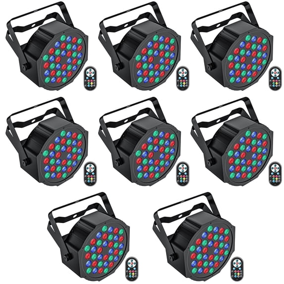 Wondnuga 8Pack 36-LED RGB DJ Par Lights with Remote - DMX/Sound Sync for DJ, Wedding, Party, Club & Stage Lighting
