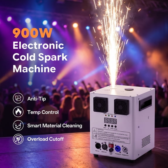 Wondnuga 2Pack 900W Cold Spark Machine Spraying Electronic Flower Effect Machine w/ Remote Control DMX512 for Wedding Musical (White)