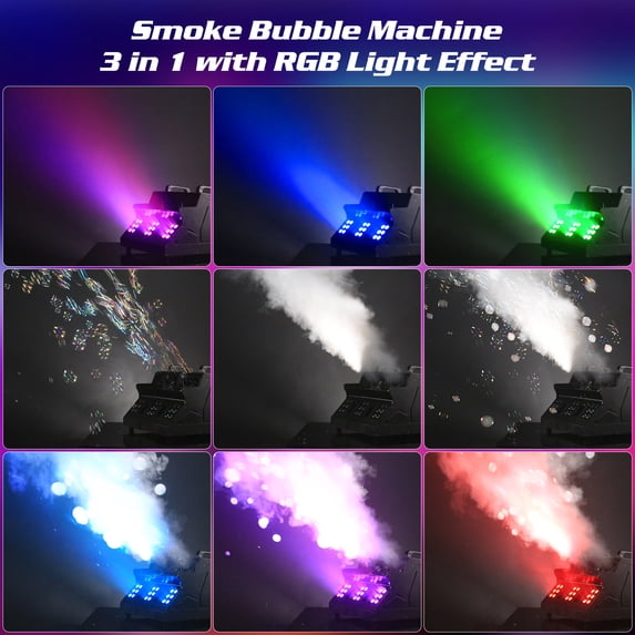 2000W Fog Bubble Machine with 18 RGB LED Lights, 3-in-1 Smoke & Bubble Maker for Party, Halloween, Wedding