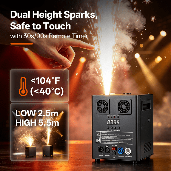 Wondnuga 2Pack 900W Cold Spark Machine Spraying Electronic Flower Effect Machine w/ Remote Control DMX512 for Wedding Musical,30% lighter(Model 2.0 Black)