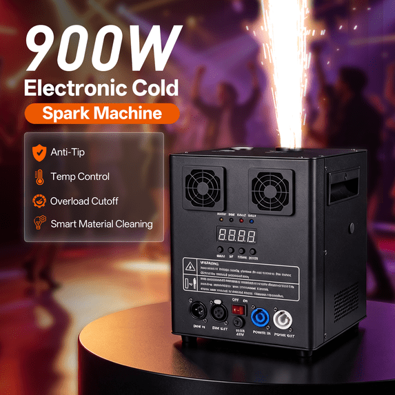 Wondnuga 2Pack 900W Cold Spark Machine Spraying Electronic Flower Effect Machine w/ Remote Control DMX512 for Wedding Musical,30% lighter(Model 2.0 Black)