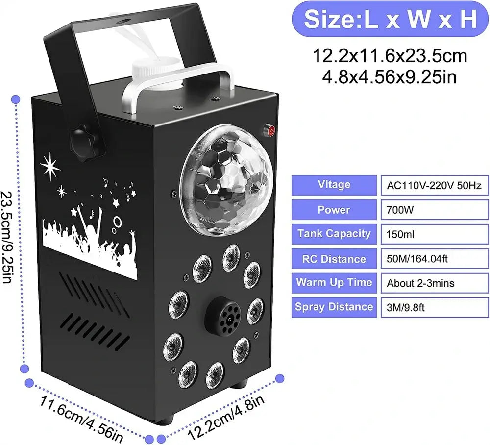 Fog Machine 700W with 9 LED Lights Disco Ball Lights,3500 CFM Huge Fog